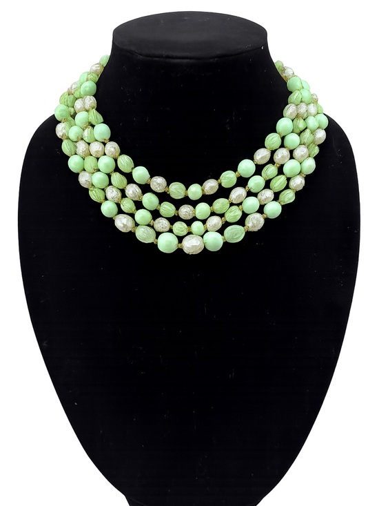 VINTAGE HONG KONG Jewelry - Multi-Strand Mint Green Beaded Necklace for Women
